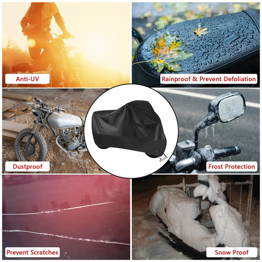 Motorcycle cover, 210D waterproof UV-resistant motorcycle garage, winterproof motorcycle cover for outdoor use, scooter moped cover (245cmx105cmx125cm).