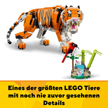LEGO 31129 Creator Majestic Tiger, Panda, or Fish, 3-in-1 animal figure set, toy for kids, boys and girls, animal construction toy.