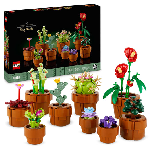 LEGO 10329 Icons Mini Plants, 9 artificial flowers for building, Botanical Collection set for adults with buildable terracotta pot, home decor, gift for women and men.