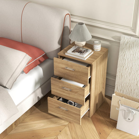 COSTWAY bedside table with 3 drawers, nightstand for boxspring bed, nightstand, night console, side table for bedroom, living room, 38 x 35 x 66 cm, natural