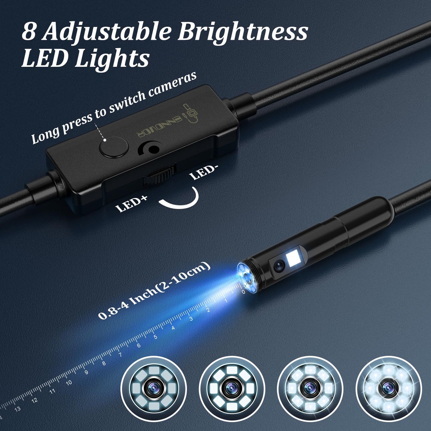 Endoscope camera with light, Ennovor 1920 HD dual-head endoscope camera for mobile phones with 8 LED lights. No WiFi inspection camera, waterproof IP67 sewer camera for Android & iOS, tablets (32.8 ft/10m).