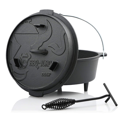BBQ-Toro Dutch Oven Premium Series | 7.3 liters (DO6P), pot with feet | pre-seasoned | Various sizes | Cast iron cooking pot | Roaster with lid lifter