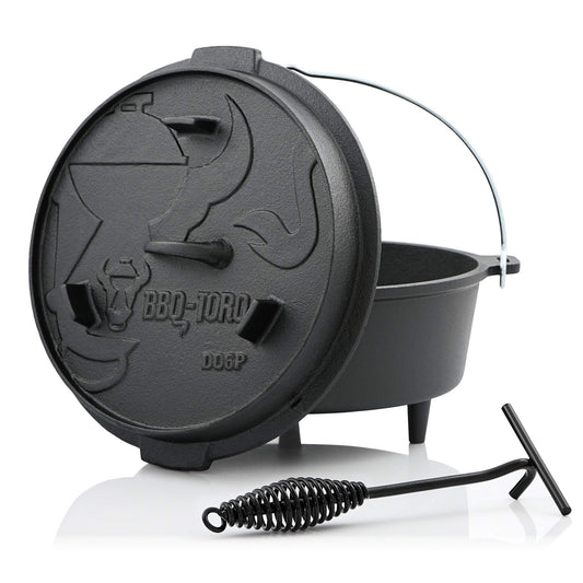 BBQ-Toro Dutch Oven Premium Series | 7.3 liters (DO6P), pot with feet | pre-seasoned | Various sizes | Cast iron cooking pot | Roaster with lid lifter
