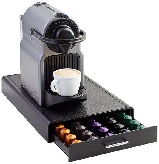 Amazon Basics 1-Drawer Storage Box for Nespresso Original Line coffee capsules, plastic, capacity 50 capsules, load capacity 4.5 kg, Black