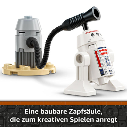 LEGO Star Wars 75410 Mandos and Grogu's N-1 Starfighter Toy featuring The Mandalorian, Grogu & R5-D4 Minifigures, including buildable fuel station, starship starter set for boys and girls aged 4 and up.