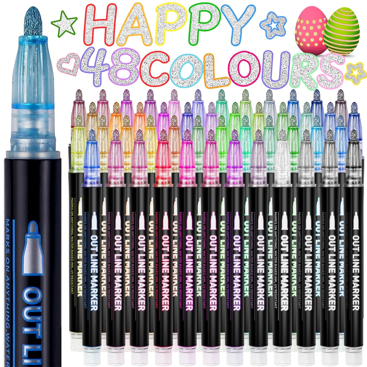 Lenski Gifts for Girls, Glitter Pens, Magic Pens, Children's Advent Calendar Fillers, Girls Gifts 4-12 Years, 48 Outline Pens, Magic Metallic Pens for Scrapbooking, Kids Craft Kit