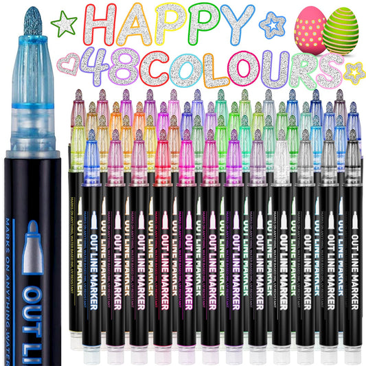Lenski Gifts for Girls, Glitter Pens, Magic Pens, Children's Advent Calendar Fillers, Girls Gifts 4-12 Years, 48 Outline Pens, Magic Metallic Pens for Scrapbooking, Kids Craft Kit
