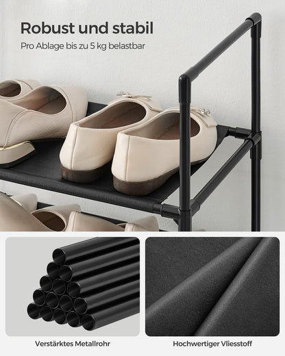 SONGMICS Shoe Rack, 10 Tiers, Shoe Shelf, Shoe Storage, Narrow, 28 x 45 x 173 cm, Metal Frame, Shelves with Non-Woven Fabric, for Entryway, Bedroom, Black LSH010B02