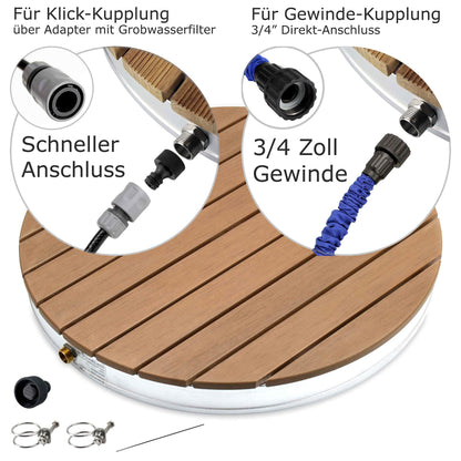 @tec Garden shower Outdoor shower made of WPC, in wood look, Mobile floor shower camping shower, sauna & pool shower with base plate for the garden, Outdoor Shower - round, 70x7.5cm
