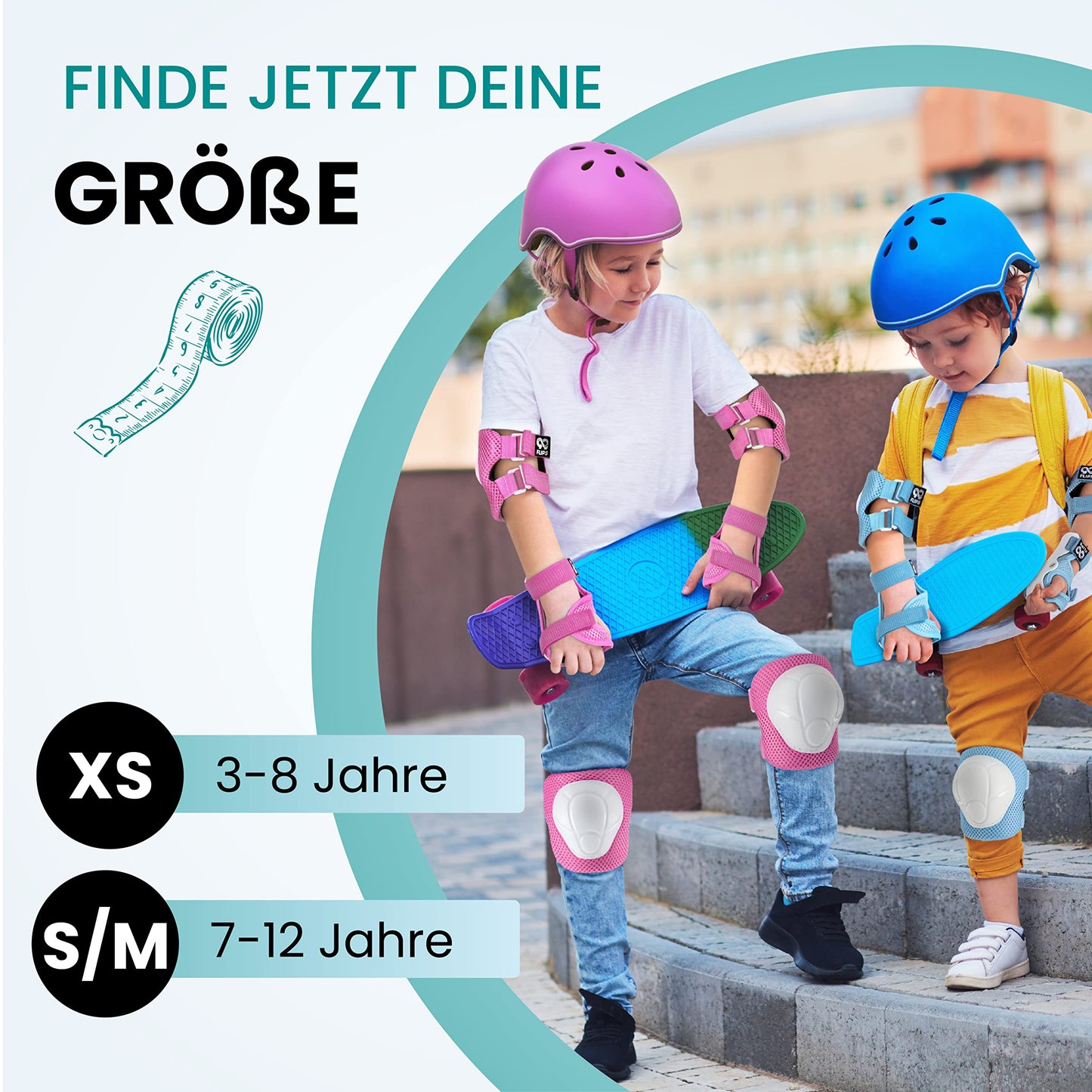 99FLIPS Kids Inline Skates 3 years - TÜV Rheinland GS Seal [6-Pack] - Flash - Size XS Mint - Protective Gear - Knee Pads - Knee and Elbow Pads for Kids
