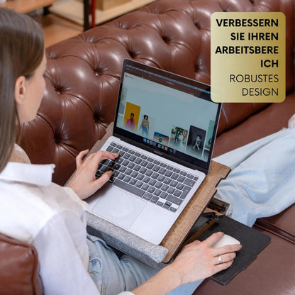 Vigo Wood Laptop Cushion - Lap tray with pillow, laptop table for sofa, Lap desk, Adjustable stand for bed, Tray (Walnut)