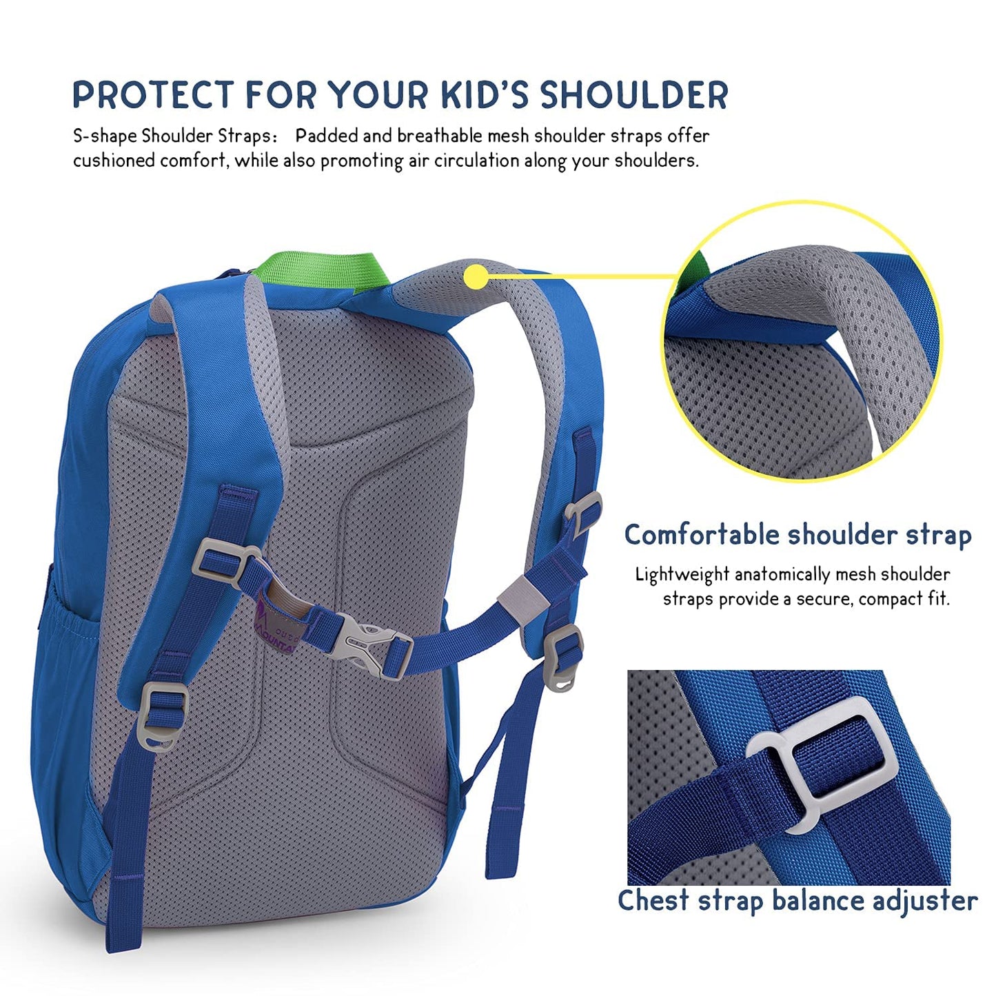 Mountaintop kids backpack for girls and boys, school backpack for school hiking, 15L, 25 x 14 x 41 cm.