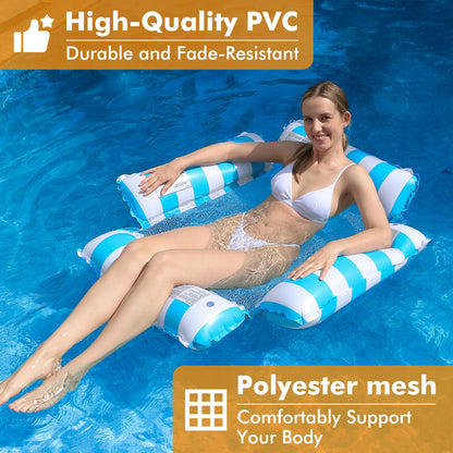 Inflatable pool float chair lounge for adults and kids, swimming, striped pattern float hammock for pool party summer water fun (Navy Blue+Light Blue+Pink)