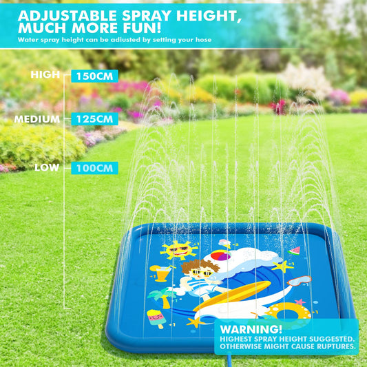 Peradix Splash Pad, 170CM Sprinkler Water Playmat Anti-Slip Splash Play Mat for Summer Outdoor Garden Kids Toy Sprinkler Pool for Baby Party.