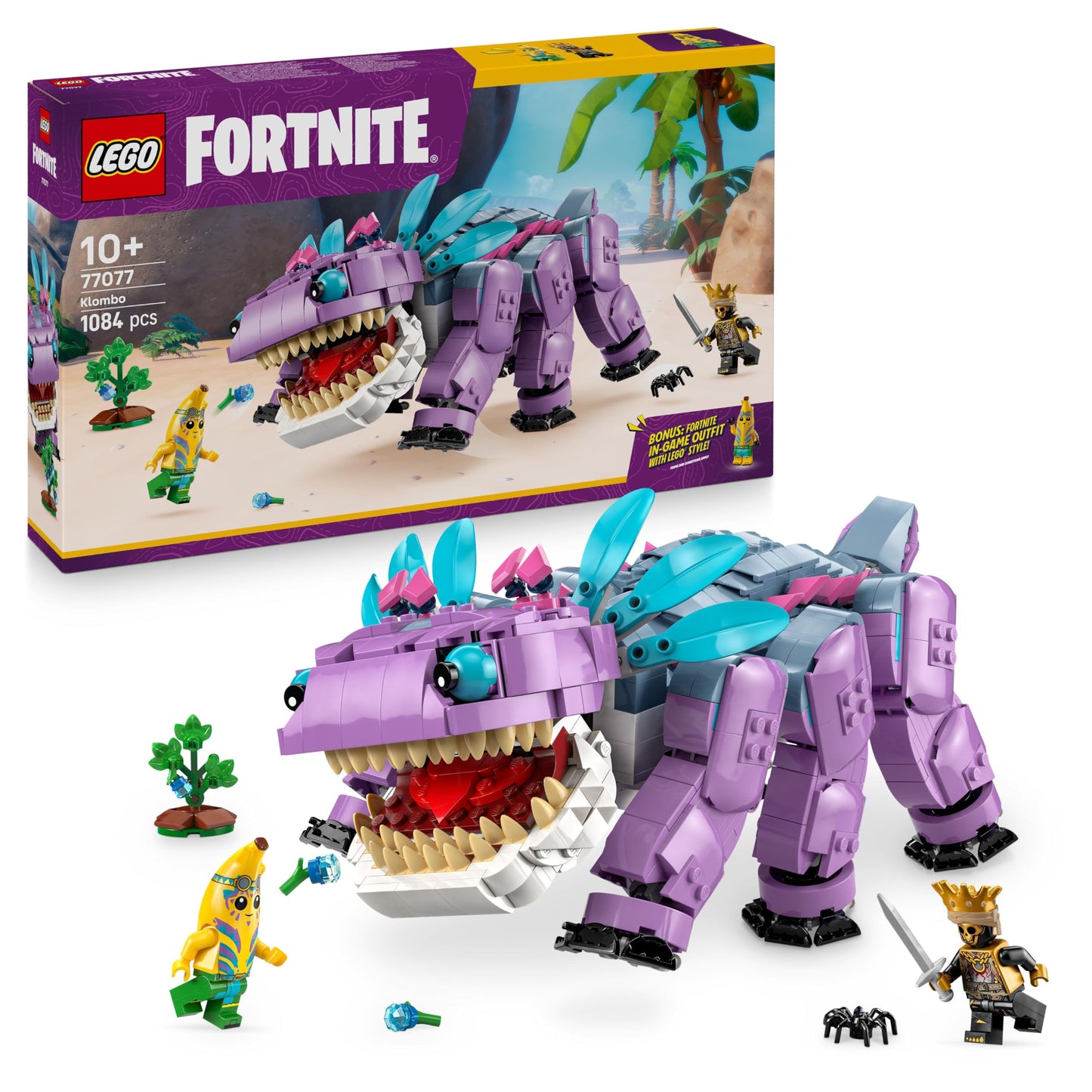 LEGO Fortnite Combo Gaming Toy - Playset with Minifigures - Dino figure with island adventure shell and ORO on Combo's back - Gamer gift for boys, girls, and fans aged 10+ - 77077