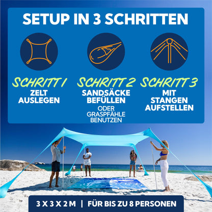 Sun Ninja beach tent with UPF50+ - sun protection beach sunshade with sand shovel & ground nails - beach shelter baby UV protection 50 - beach tent