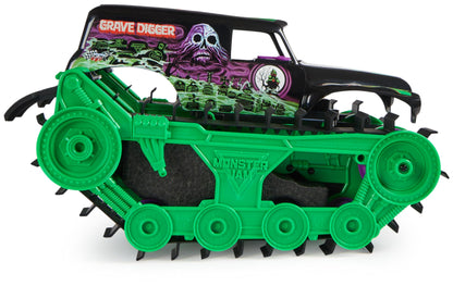 Monster Jam, Grave Digger Trax - RC Monster Truck tank vehicle scale 1:15, All-Terrain capable on land and in water - for boys and girls aged 4 and up