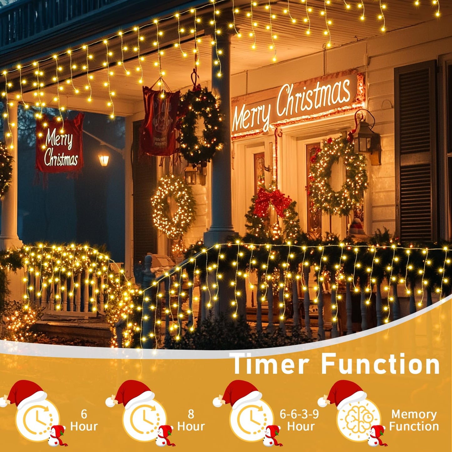 Auriostar Icicle Lights Outdoor 15M, 594 LEDs Christmas Lights Outdoor Warm White with Remote Control, Outdoor String Lights with Timer 8 Modes, Waterproof for Balcony Window House Christmas Decoration.