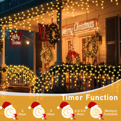 Auriostar Icicle Lights Outdoor 15M, 594 LEDs Christmas Lights Outdoor Warm White with Remote Control, Outdoor String Lights with Timer 8 Modes, Waterproof for Balcony Window House Christmas Decoration.