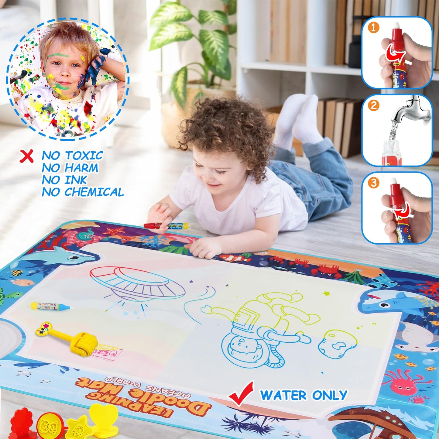 Chellago Toy Children's Toy for 1, 2, 3 Years - Painting Mat with Water Pen, Aqua Magic Doodle Painting Mat Gift for Birthday or as a Reward for Girls and Boys aged 1, 2, 3 years.