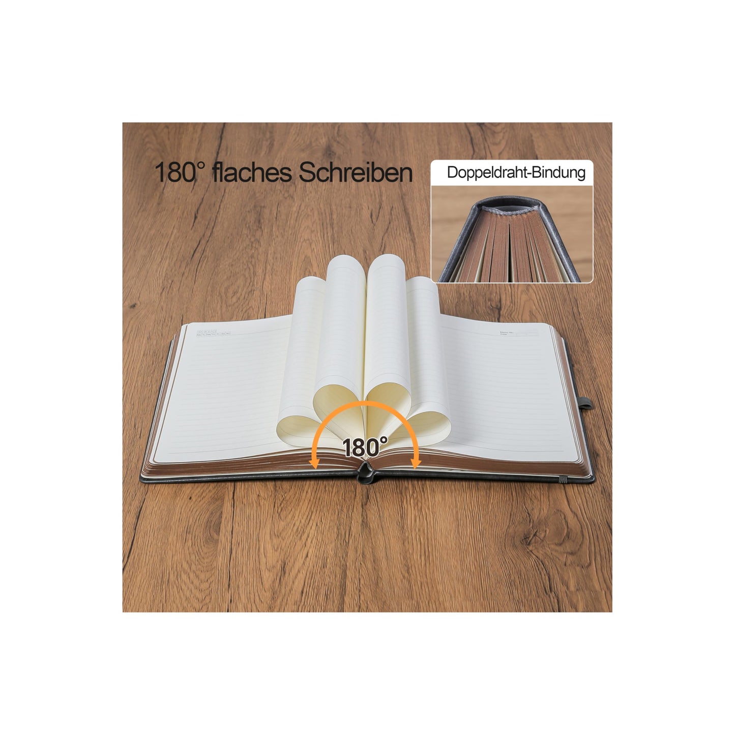 HwxBen Journal notebook for women and men, 360 pages leather hardcover in vintage sun & moon design, dark gray, 19.6 x 25.4 cm.