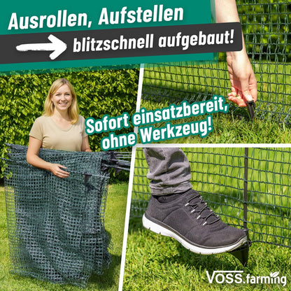 VOSS.farming 20m garden net, universal boundary fence, 80cm, 12 posts, dark green, dog fence, camping fence, garden protection.