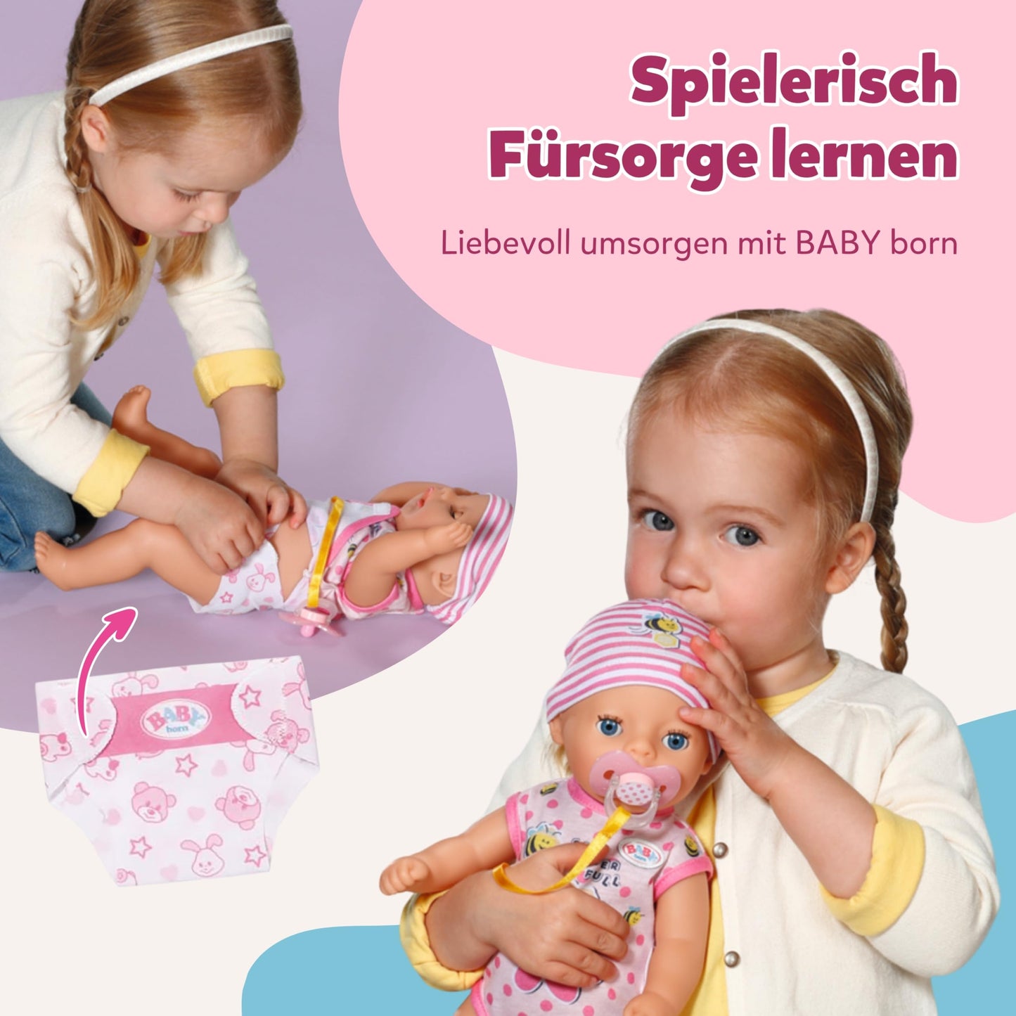 BABY born Lena 36cm, baby doll with 7 functions for toddlers aged 1 year and up, battery-free operation, 36 cm in size, black.