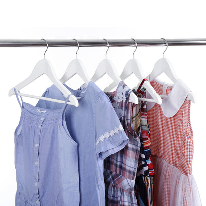 SONGMICS kids' wooden hangers, 10 pack with hanging bar, notches, 360° swivel hook, 35 cm long, White CRW006W02