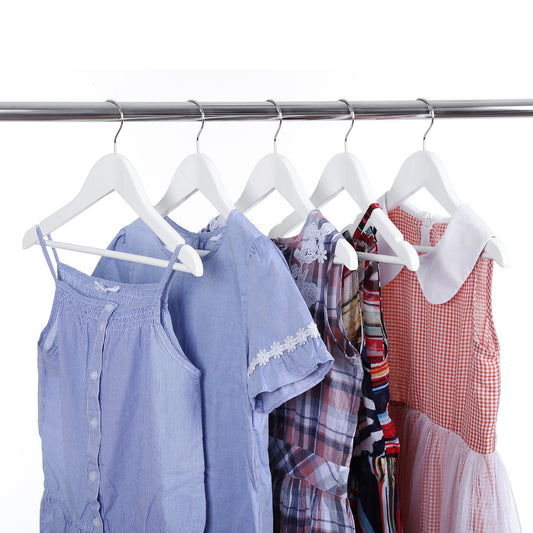SONGMICS kids' wooden hangers, 10 pack with hanging bar, notches, 360° swivel hook, 35 cm long, White CRW006W02