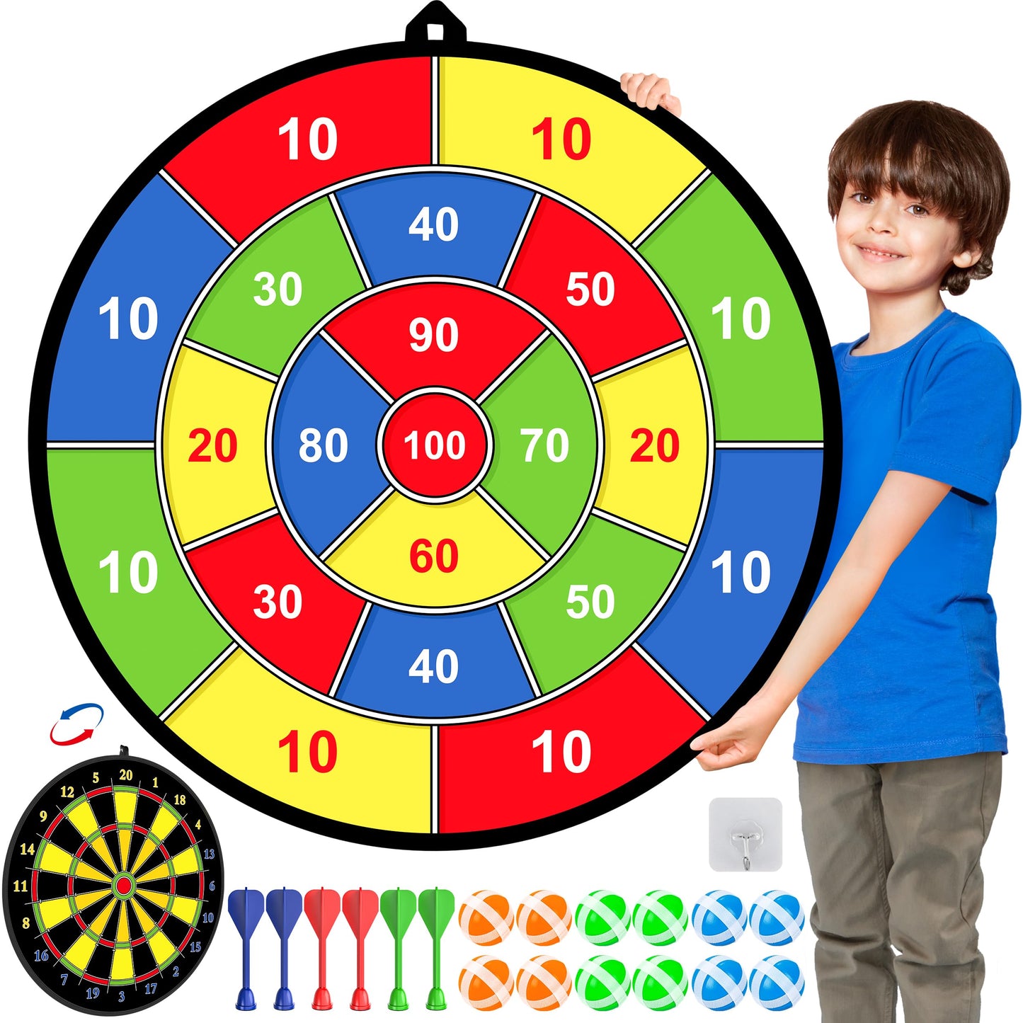 29" Double-sided Dart Board Kids Game with 12 sticky balls, 6 darts, throwing game, indoor/outdoor sport fun party game, toy, birthday gifts for 3 4 5 6 7 8 9 10-12 year old boys girls