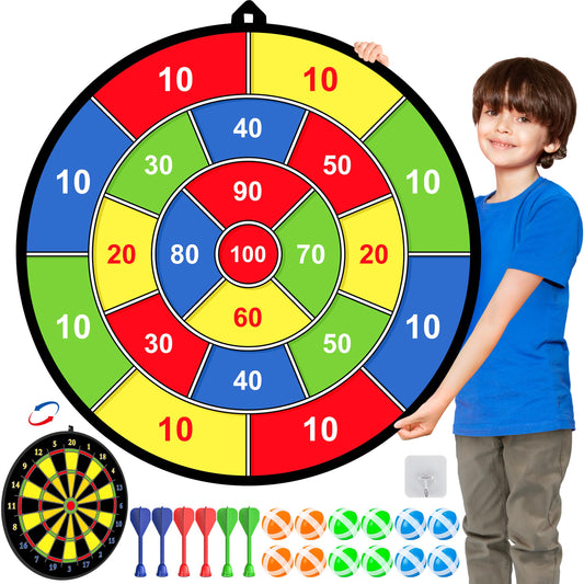 29" Double-sided Dart Board Kids Game with 12 sticky balls, 6 darts, throwing game, indoor/outdoor sport fun party game, toy, birthday gifts for 3 4 5 6 7 8 9 10-12 year old boys girls