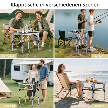 Offer camping table folding table 60x40cm aluminum frame with 3 adjustable heights 26/48/70cm picnic table with storage net portable multifunction table for camping beach balcony (black)