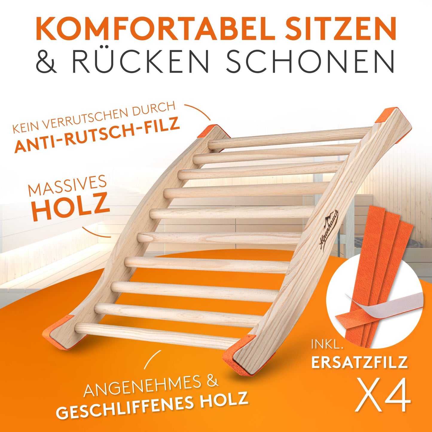 ALPENHAUCH Sauna backrest made of 100% natural wood [1 piece] - Ergonomic backrest with curved S-shape - Elegant sauna accessory infrared cabin - Comfortable backrest infrared cabin