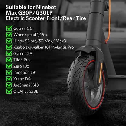 OUXI 10x2.5 Inch Replacement Solid Rubber Tires 60/70-6.5 for Ninebot G30 Max/G30D with Installation Tool for Electric Scooter Solid rubber tires, 10x2.5 replacement wheels, heavy-duty scooter tires (Red Line 2 Pack)