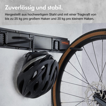 VonHaus Bike Wall Mount Set for 3 bikes and 3 helmets - Space-saving, vertical bike wall mount for garage storage for mountain and road bikes - High-quality bike wall mount.