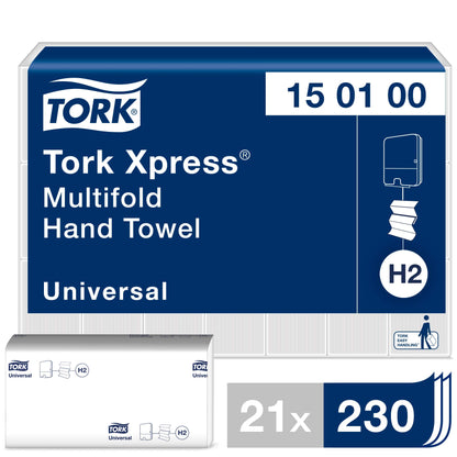 Tork Xpress Multifold Towels White H2, universal quality, cost-efficient, 21 × 230 sheets, 150100