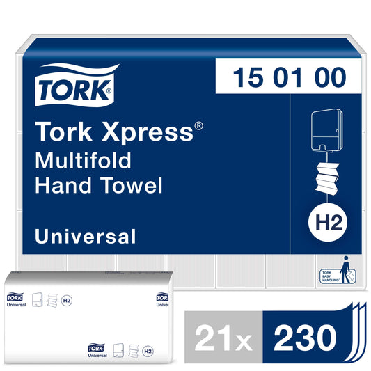 Tork Xpress Multifold Towels White H2, universal quality, cost-efficient, 21 × 230 sheets, 150100