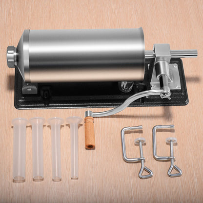 COSTWAY 2.5kg/3kg/4kg manual sausage stuffer, stainless steel sausage machine, sausage filling machine with 4 filling tubes silver, sausage press with table clamp, sausage syringe silver (4KG)