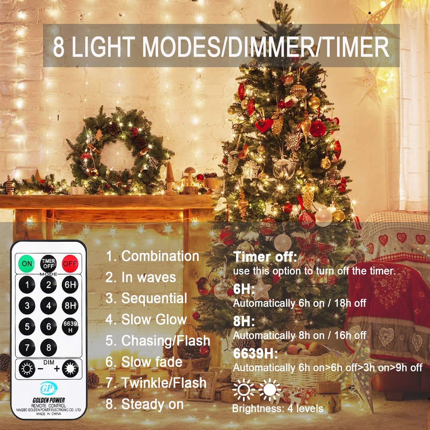 30M copper wire 300LEDs warm white string lights with plug and remote control, waterproof IP65, indoor outdoor decoration for Christmas, wedding, garden party.