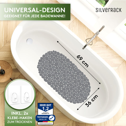 SilverRack bath mat 69x36 cm (anthracite pebble stone look) non-slip bath mat BPA free - shower mat mold resistant & machine washable - non-slip bath mat