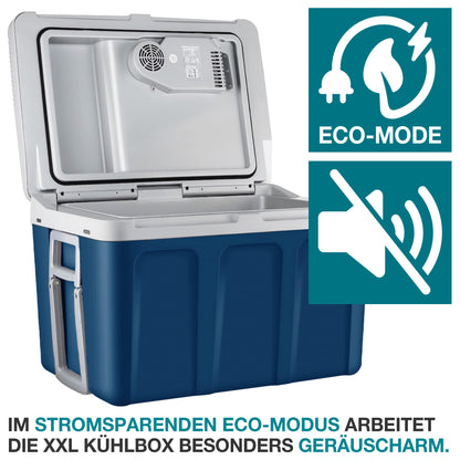 TOM 2in1 XXL cooler 40l with cooling and heating function - electric coolbox with wheels - 230V & 12V power connection - Electric - for car, camping, caravan & Co - PLUS gift (Blue)