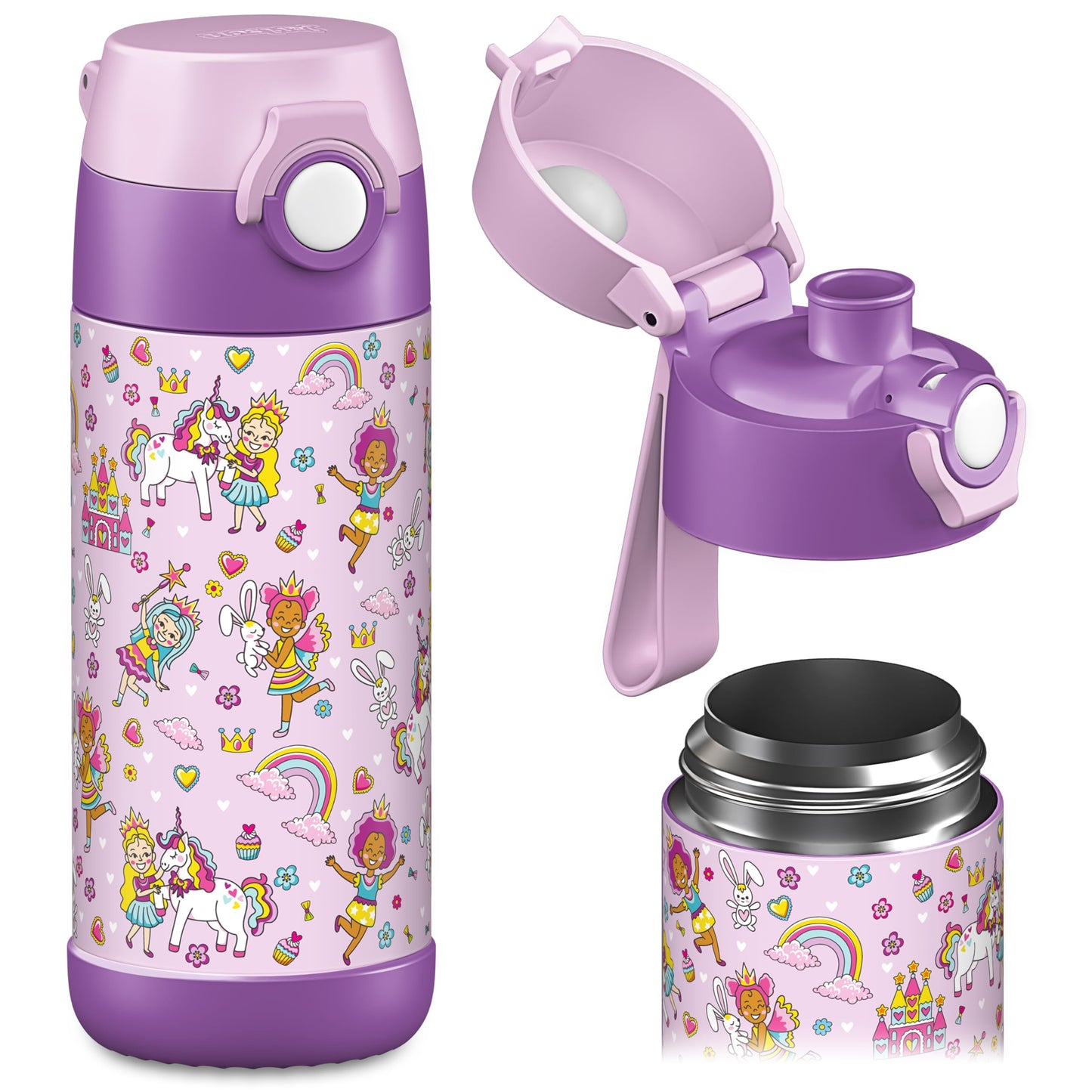 Jarlson® Kids Water Bottle - Stainless Steel Thermo Bottle - BPA free - Leak-proof - Kids Bottle with Chug Lid - Bottle for School, Kindergarten - 350ml (Princess, 350 ml)