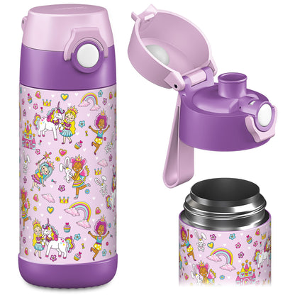 Jarlson® Kids Water Bottle - Stainless Steel Thermo Bottle - BPA free - Leak-proof - Kids Bottle with Chug Lid - Bottle for School, Kindergarten - 350ml (Princess, 350 ml)