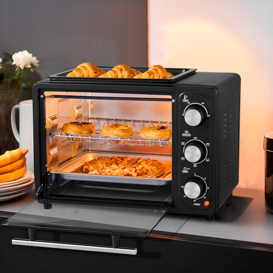 3in1 Mini Oven 20 liters with convection including warming plate | 2 baking trays + grill rack | Mini Oven | Pizza Oven | switchable fan | removable grill plate | 60 min timer | 1300W