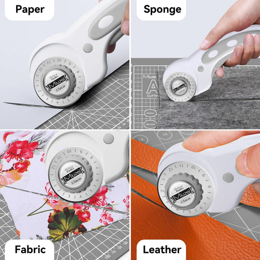 Miuzei Cutting Mat A3 A2 with rotary cutter and replacement blades, self-healing craft mat in gray, cutting mat with double-sided grid markings for schools and families.