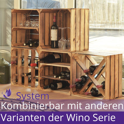 CHICCIE 3 piece wine rack Wino made of wood - Flamed X shelf wooden crate