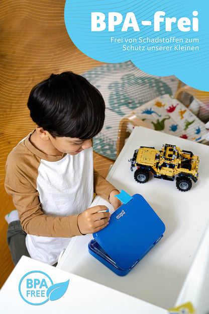 Jarlson® Lunchbox for Kids with 6 compartments TONI - Leak-proof Bento Box - Snack box for kindergarten and school - Boys and girls - | Bread box | Snack box (Blue)