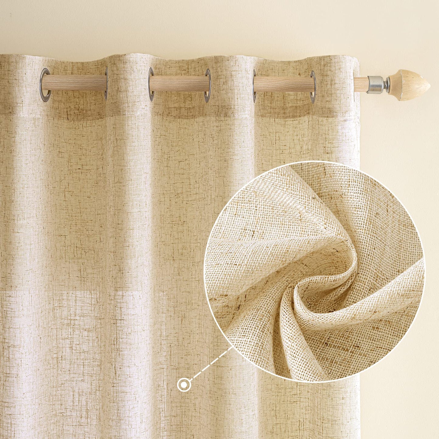 EMEMA curtains Linen curtain with eyelets Voile curtain Linen look Modern semi-transparent for living room decorative curtain children's room tab top curtain kitchen curtains 2 pieces set 140x215cm (WxH) Beige