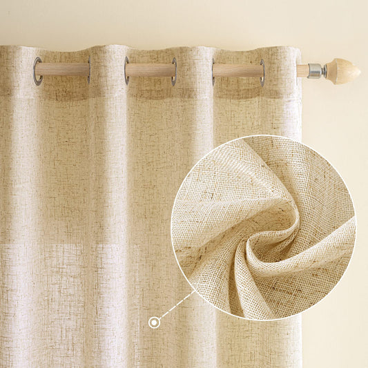 EMEMA curtains Linen curtain with eyelets Voile curtain Linen look Modern semi-transparent for living room decorative curtain children's room tab top curtain kitchen curtains 2 pieces set 140x215cm (WxH) Beige