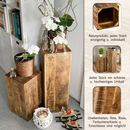 casamia Flower stand 27x27 H50 or 73cm Flower stool Wooden plant stand Side table square Mango wood Size Set with both sizes